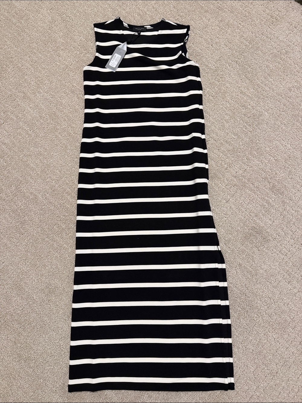 rag & bone Black and White Striped Sleeveless Maxi Dress